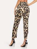 Pocket Patched Drawstring Leopard Pants