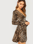 Leopard Print  Flounce Sleeve Fit & Flare Dress