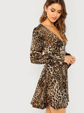 Leopard Print  Flounce Sleeve Fit & Flare Dress