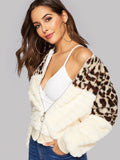 Zip Up Leopard Teddy Bomber Jacket