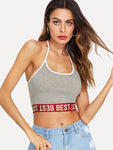 Contrast Letter Hem Halter Crop Top