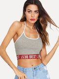 Contrast Letter Hem Halter Crop Top