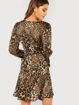 Leopard Print  Flounce Sleeve Fit & Flare Dress