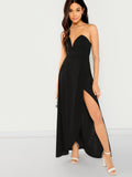 Bandeau Off Shoulder Split Solid Dress