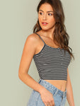 Button Front Stripped Cami Top