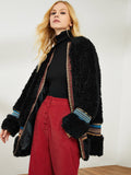 Contrast Geo Tape Faux Fur Longline Coat