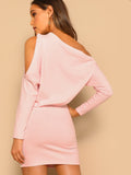 Asymmetric Cold Shoulder Rib Knit Blouson Dress