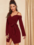 Asymmetric Shoulder Wrap Dress