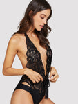 Deep-V Floral Lace Teddy Bodysuit