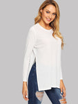 Dip Hem Split Side Casual T-shirt