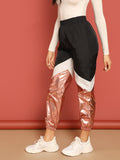 Color-block Contrast Metallic Pants