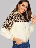 Zip Up Leopard Teddy Bomber Jacket