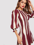 Color Block Bishop Sleeve Smock Dress