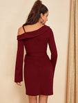 Asymmetric Shoulder Wrap Dress