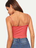 Crop Rib-knit Striped Fitted Cami Top