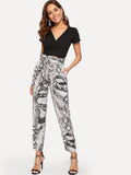 Paperbag Waist Snakeskin Belted Pants