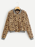 Button Up Leopard Bomber Teddy Jacket