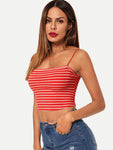 Crop Rib-knit Striped Fitted Cami Top