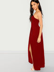 Bandeau Off Shoulder Split Solid Dress