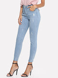 Bleach-Dye Ripped Raw Hem Jeans