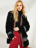 Contrast Geo Tape Faux Fur Longline Coat