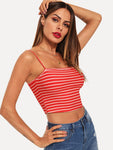 Crop Rib-knit Striped Fitted Cami Top