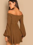 Bishop Sleeve Flare Bardot Dress