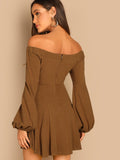 Bishop Sleeve Flare Bardot Dress