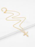 Cross Pendant Chain Necklace With Rhinestone