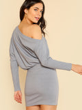 Asymmetric Cold Shoulder Rib Knit Blouson Dress