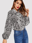 Snake Print Knot Neck Blouse