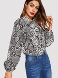 Snake Print Knot Neck Blouse