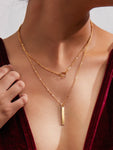 Bar & Ring Pendant Layered Chain Necklace