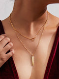 Bar & Ring Pendant Layered Chain Necklace