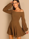 Bishop Sleeve Flare Bardot Dress