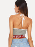 Contrast Letter Hem Halter Crop Top