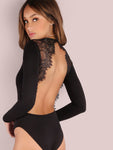 Backless Lace Applique Bodysuit