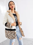 Cut and Sew Leopard Panel Faux Fur Teddy Coat