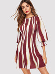 Color Block Bishop Sleeve Smock Dress