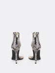 Clear Band And Strap With Snake Print Detail Heels