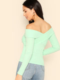 Cross Wrap Off Shoulder Rib-Knit Top