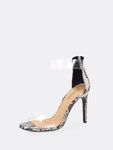 Clear Band And Strap With Snake Print Detail Heels