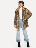 Notch Collar Leopard Faux Fur Coat