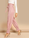 Tie Neck Frill Trim Pleated Pants