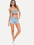 Contrast Letter Hem Halter Crop Top