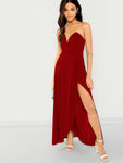 Bandeau Off Shoulder Split Solid Dress