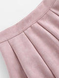 Box Pleated Suede Skirt