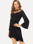 Mesh Insert V Neck Dress