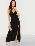 Bandeau Off Shoulder Split Solid Dress