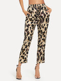 Pocket Patched Drawstring Leopard Pants